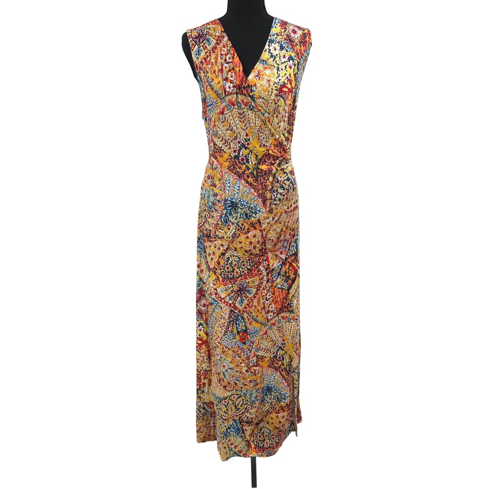 Soft Surroundings Maxi Dress Womens L Multi Rayon Boho Faux Wrap Floral Festival